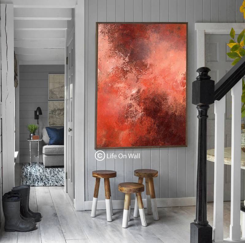 Painting Original Peach Red Brown Abstract Canvas Wall Art 3411M